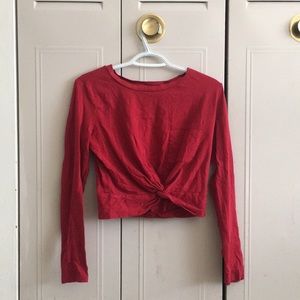 Red Long-sleeve Crop Top